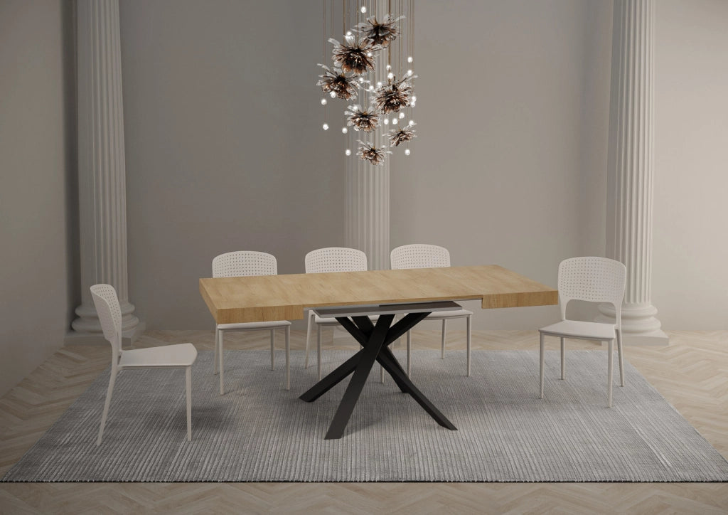 Tavolo allungabile 90x90/194 cm Clerko Quercia Natura gambe Antracite
