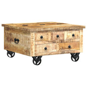 Tavolino da salotto | Tavolino da caff¨¨ | Tavolino da Soggiorno in Legno di Mango Grezzo 70x70x40 cm