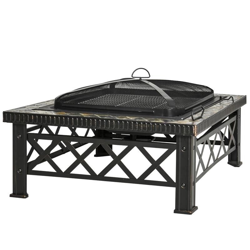 BRACIERE DA GIARDINO CON COPERCHIO PARASCINTILLE IN METALLO 76X76X47 CM NERO