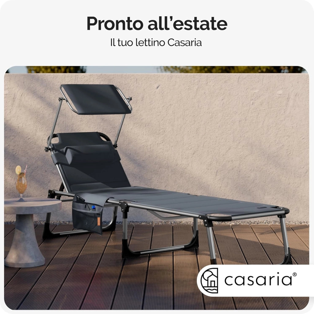 ® Lettino Prendisole con Tettuccio 210x60 Carico Max 150 kg con Cuscino Comfort Sdraio Spiaggia Giardino Sedia da Mare Lago