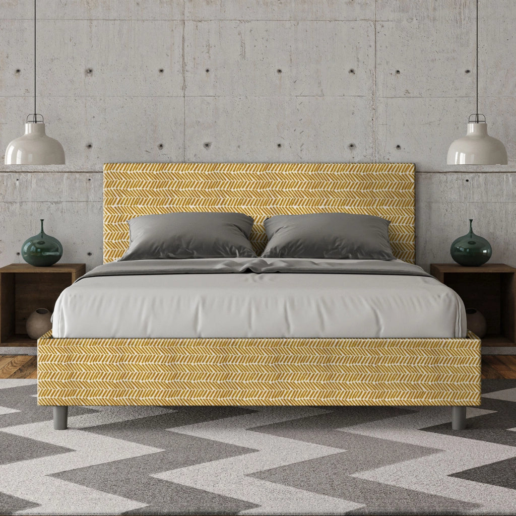 Letto Matrimoniale 160x210 cm con Rete e Contenitore Giroletto con Alzata Comoda Imbottito in Tessuto Aragona Adele