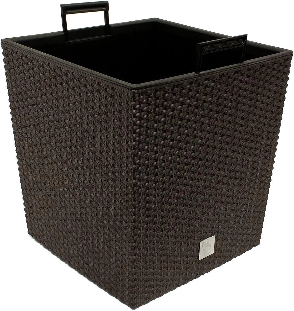 Deuba® 2x Vaso da Fiori per Interno Esterno Fioriera Piante con Maniglie Effetto Rattan 35L Marrone