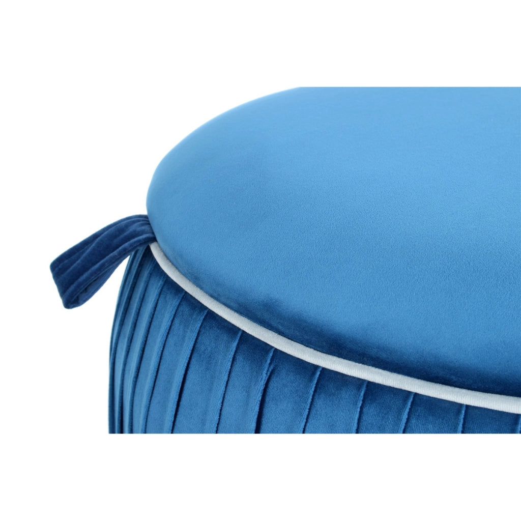 Pouf contenitore rotondo Adoree in velluto blu