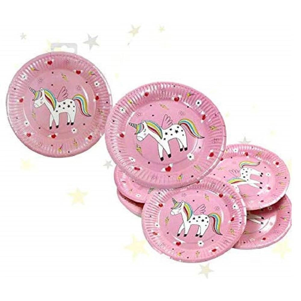 Trade Shop - Set 24pz Piatti Piatto Carta 18cm Unicorno Rosa 1 Compleanno Nascita Battesimo Feste -