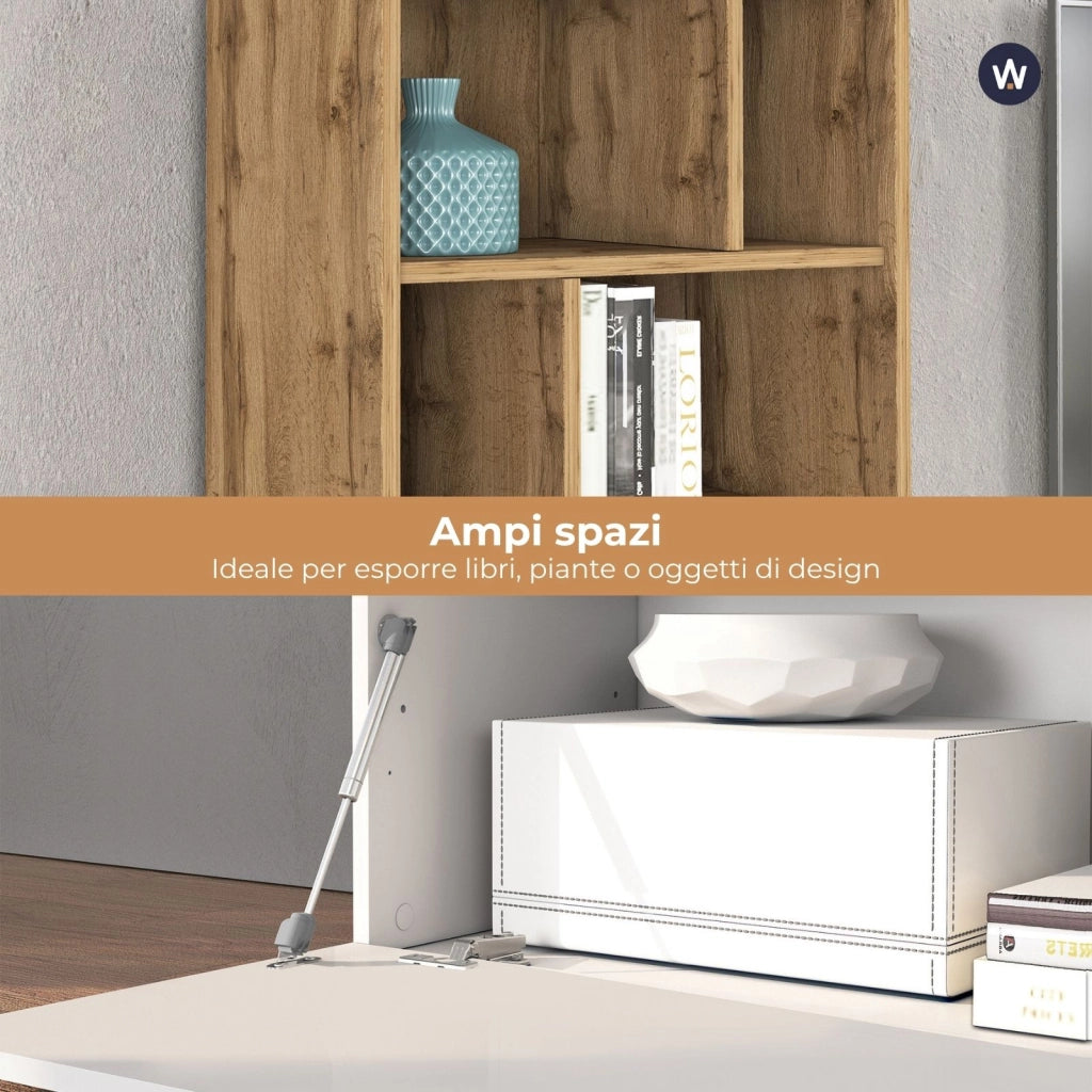 WHOUS Parete attrezzata Chronos set soggiorno bianco lucido e rovere 190/350x40 cm