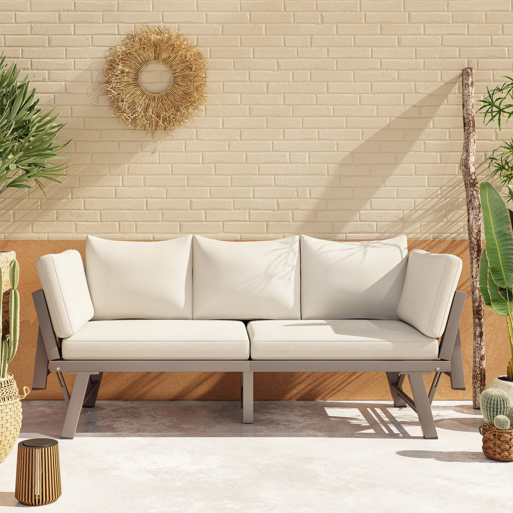 Set da giardino 3 posti con sdraio - Zephmum - Beige con braccioli pieghevoli