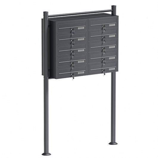 Cassetta postale condominiale autoportante, 10 posti, antracite, 945 x 270 x 1500 mm, 2 moduli