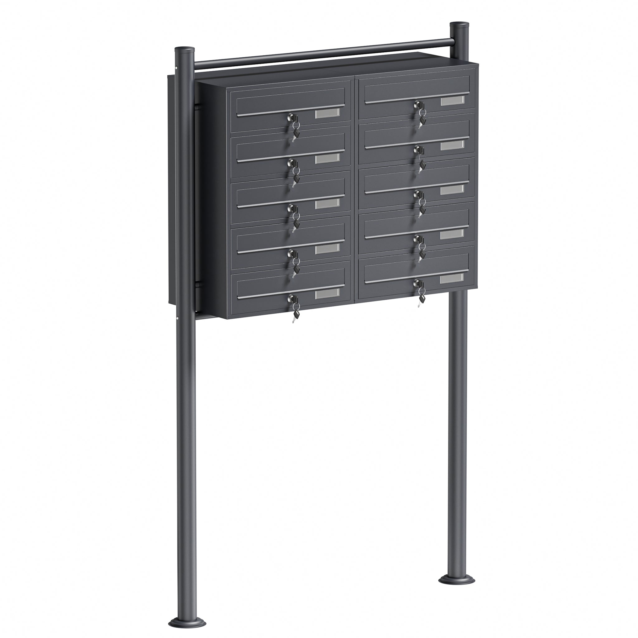 Cassetta postale condominiale autoportante, 10 posti, antracite, 945 x 270 x 1500 mm, 2 moduli