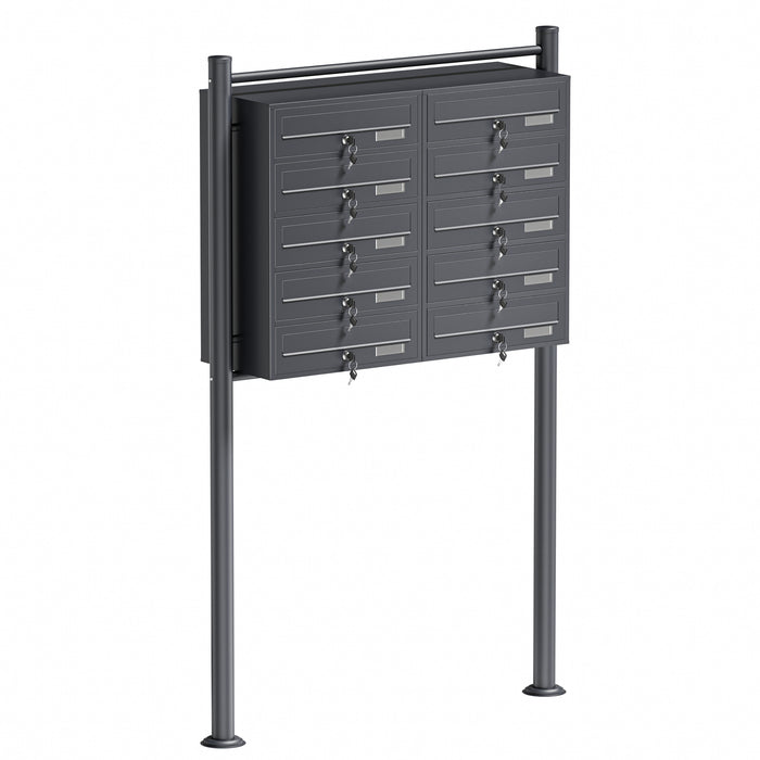 Cassetta postale condominiale autoportante, 10 posti, antracite, 945 x 270 x 1500 mm, 2 moduli