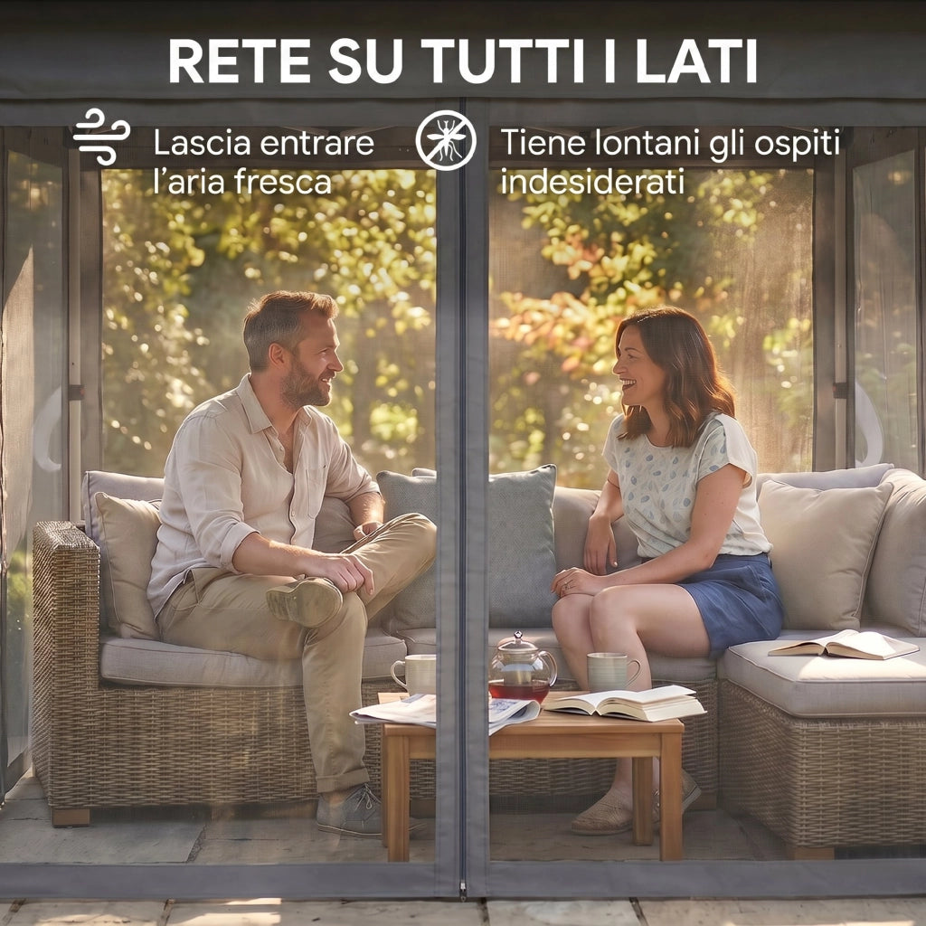 Gazebo da Giardino con Luci LED ¨C Xylo ¨C Acciaio Grigio Altezza Regolabile 336x336x250-270cm