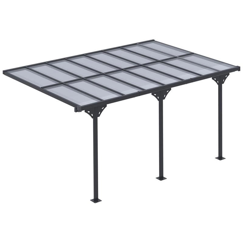 PERGOLA ADDOSSATA DA GIARDINO IN POLICARBONATO E ALLUMINIO, INSTALLAZIONE REGOLABILE, GRIGIO