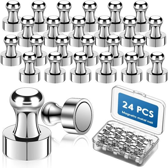 24 pacchi di magneti per lavagne magnetiche – magneti forti con scatola di conservazione, magneti a sfera, magneti neodymium, extra forti, magneti minimi con manico per lavagne magnetiche/ lavagne bianche/refrigeratori/uffici, argento