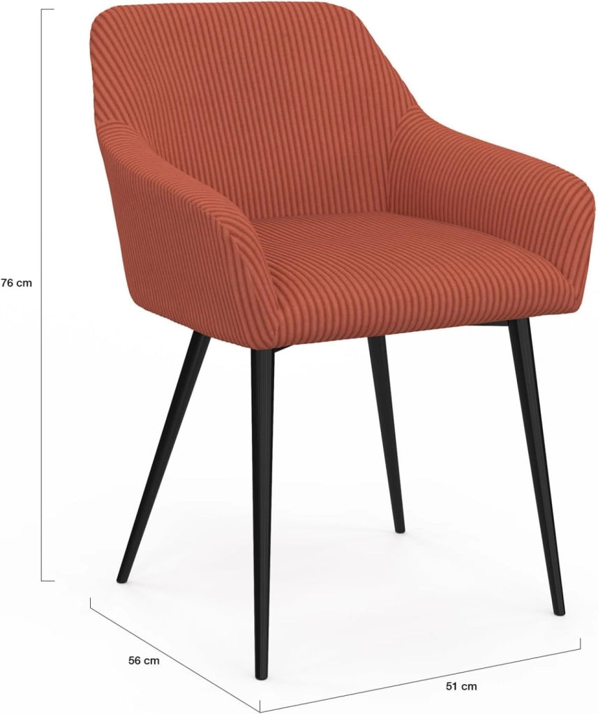 Set di 2 sedie da sala da pranzo, poltrone da tavolo Jany in velluto a coste Terracotta
