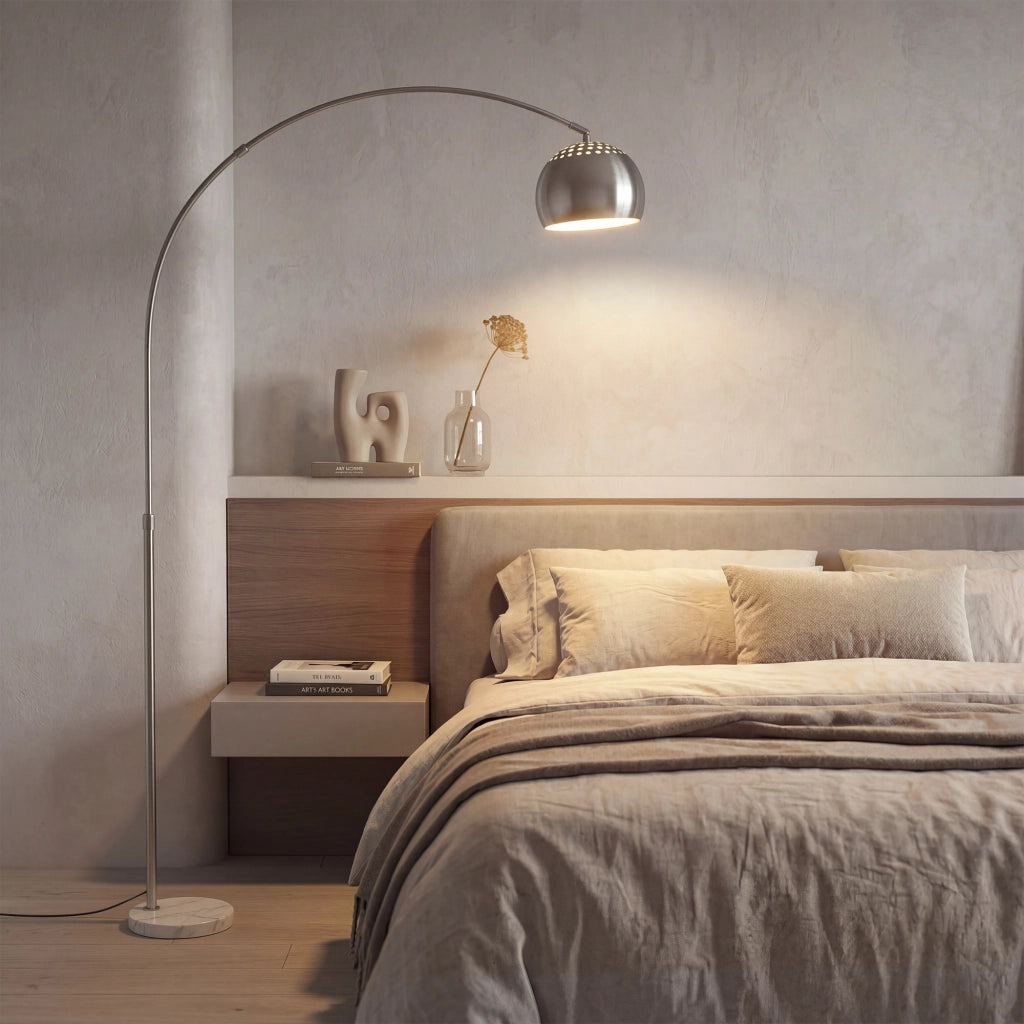Lampada da terra ad arco con base in marmo 167 cm argento orientabile robusta per casa