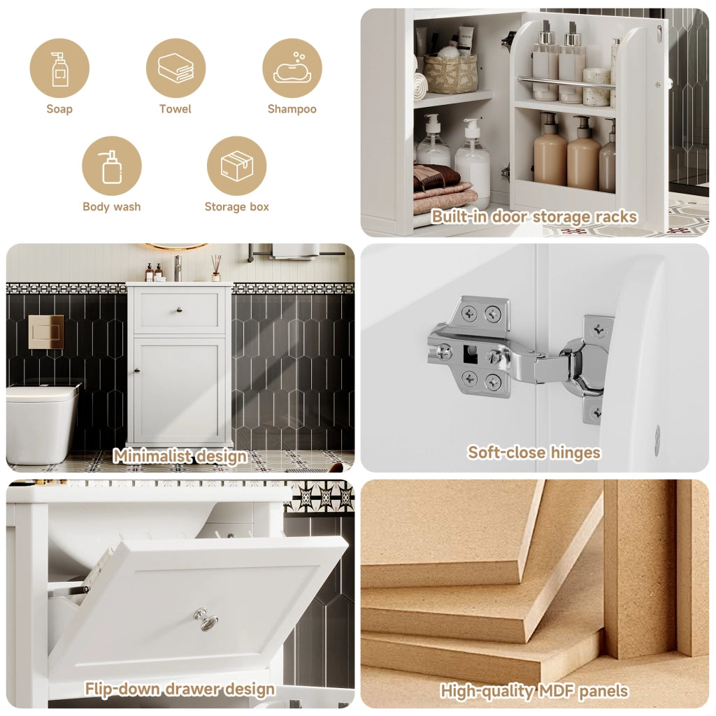 Mobile sottolavabo con lavabo integrato 1 cassetto e ripiano regolabile in MDF e ceramica bianco 51 × 46 × 87 cm
