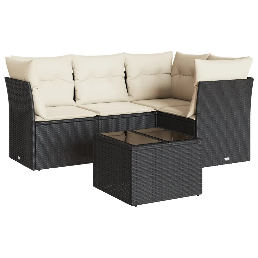Set Divani da Giardino 5 pz con Cuscini in Polyrattan Nero 3217586