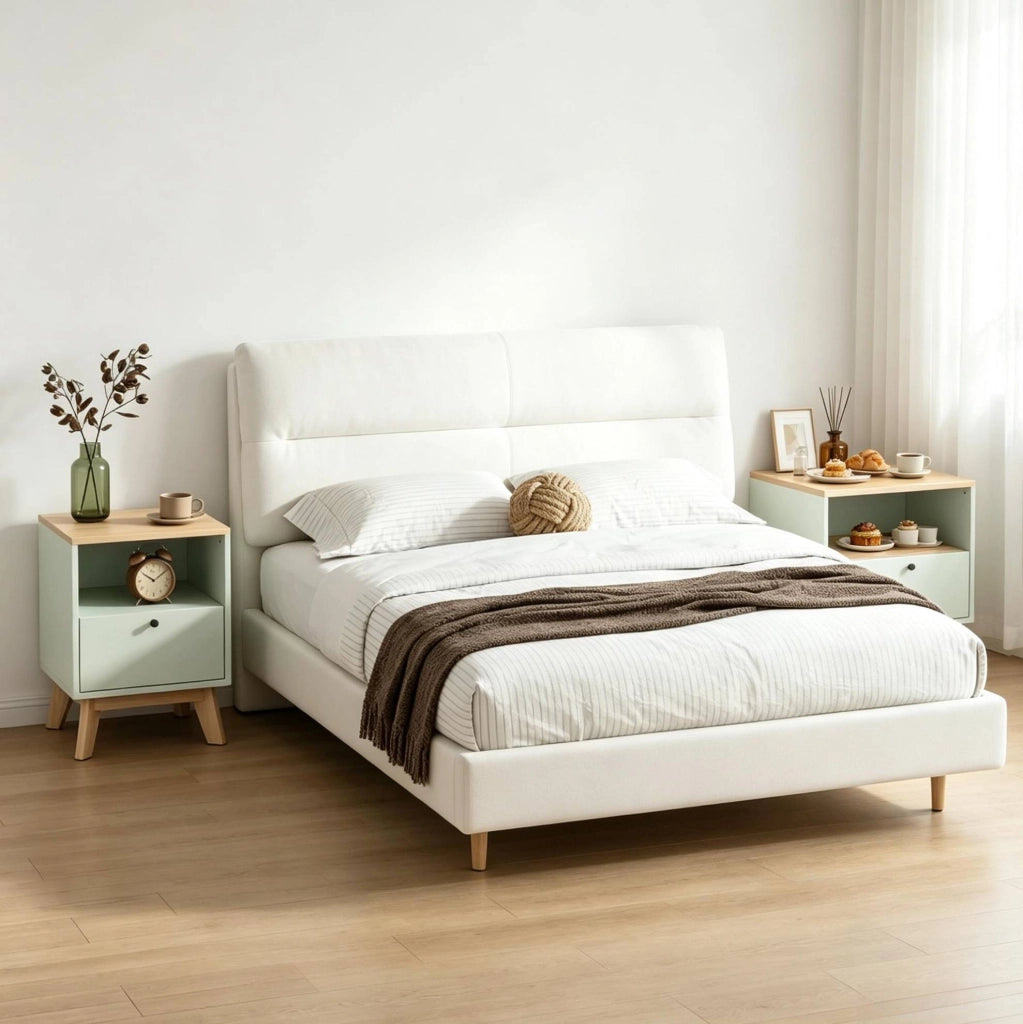 Set di 2 comodini moderni con cassetto e vano aperto 40x40x55 cm in MDF verde chiaro