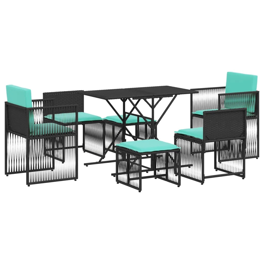 Set da pranzo da giardino da 7 pz con Cuscini in Polyrattan Nero 369017