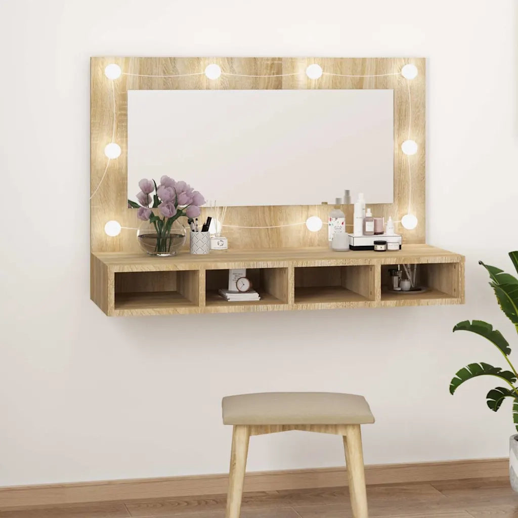 Mobile a Specchio con LED Rovere Sonoma 90x31,5x62 cm 808894