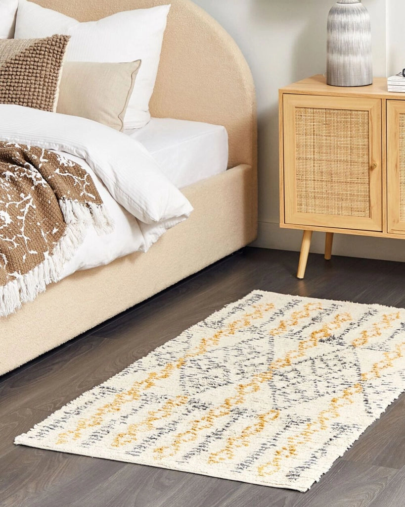 Tappeto beige in cotone 80 x 150 cm rettangolare motivo geometrico soggiorno camera da letto