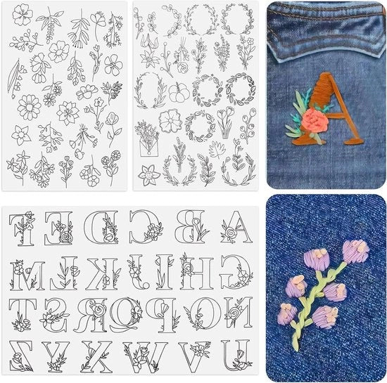 76 Modelli di Punti di Ricamo Opachi | Disegni Lavabili | Fiori Stampati | Ricamo a Mano di Lettere | Formato A4