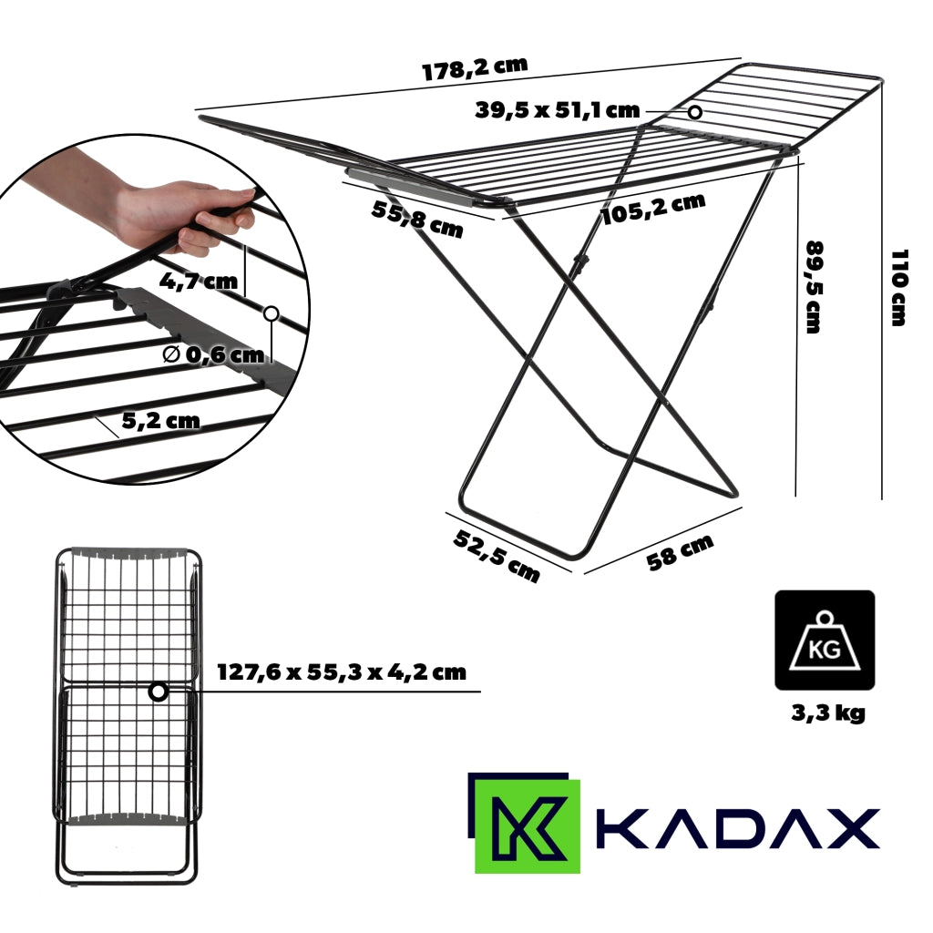 Stendibiancheria verticale KADAX 20M, stabile e pieghevole, per biancheria intima e barre spesse