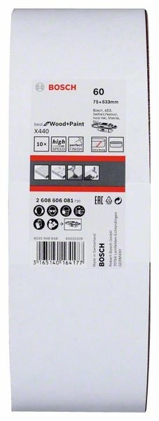 2608606082 - Set di nastri abrasivi da 10 pz. X440 75 x 533 mm, P80, BEST for LEGNO+VERNICE