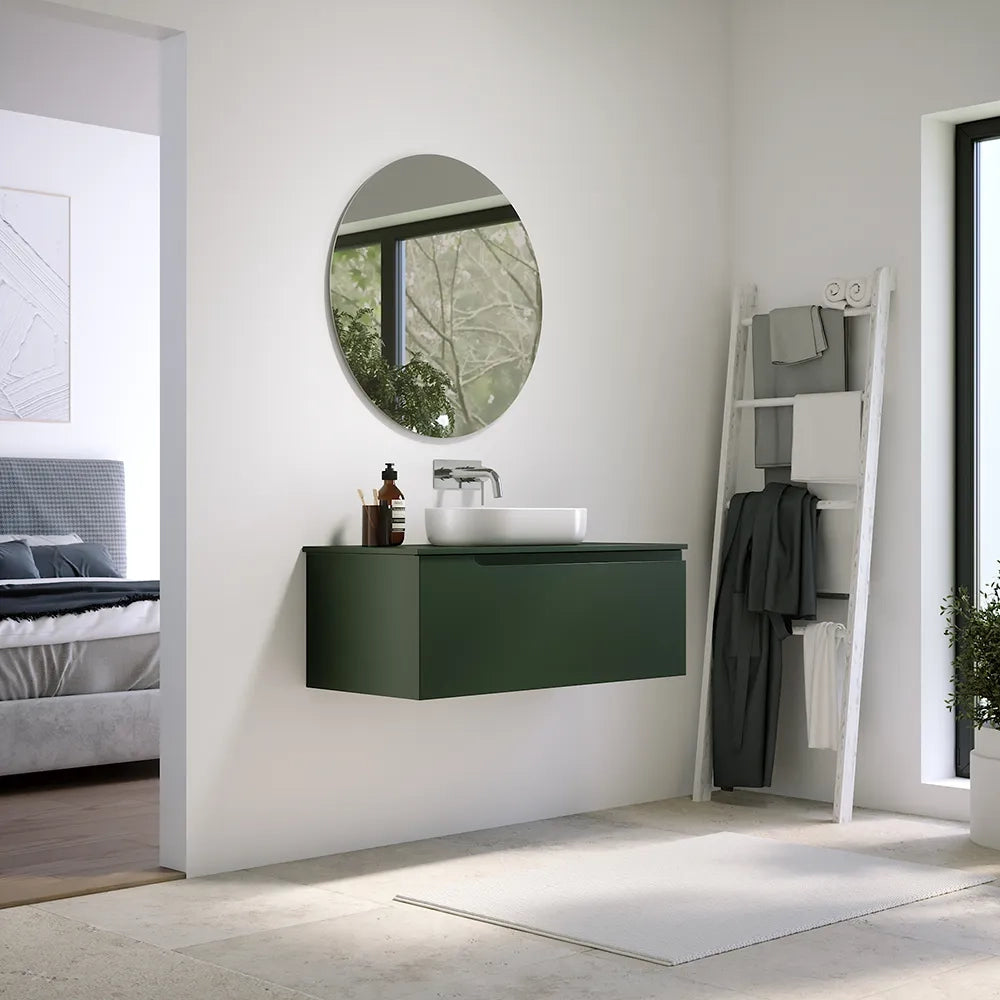 Mobile bagno sospeso 100 cm un cassetto verde foresta opaco con top | Ardenne