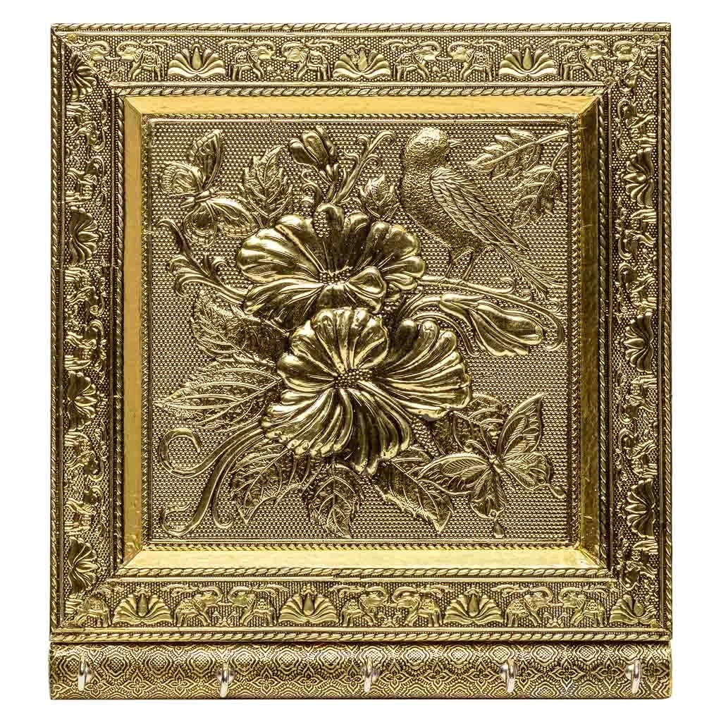 Portachiavi in metallo dorato goffrato 25x22,5x2h