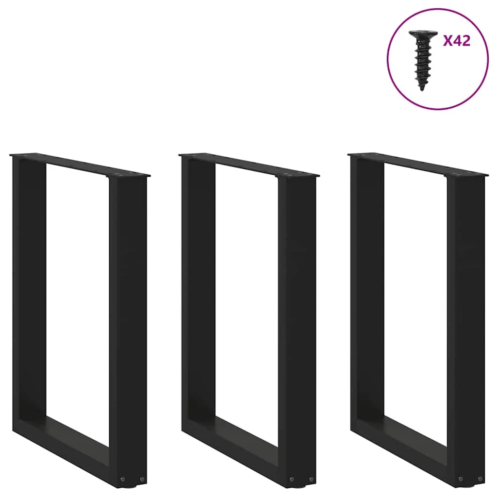 Set di 3 gambe per tavolo da pranzo a forma di U 70 x 72-73 cm con piedini regolabili design moderno in acciaio nero 02_0057440