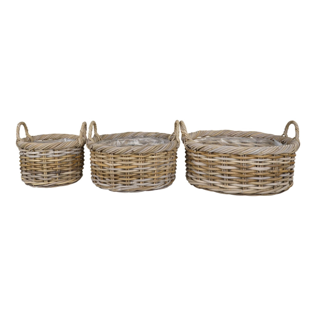 Set di 3 Cesti Portaoggetti Kuta, Marrone, Rattan, 30x30x27 cm