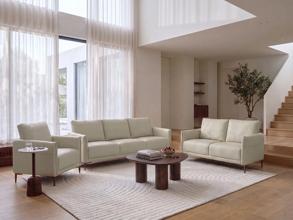 Set da soggiorno 6 posti beige chiaro imbottito in tessuto con gambe in metallo stile moderno minimalista