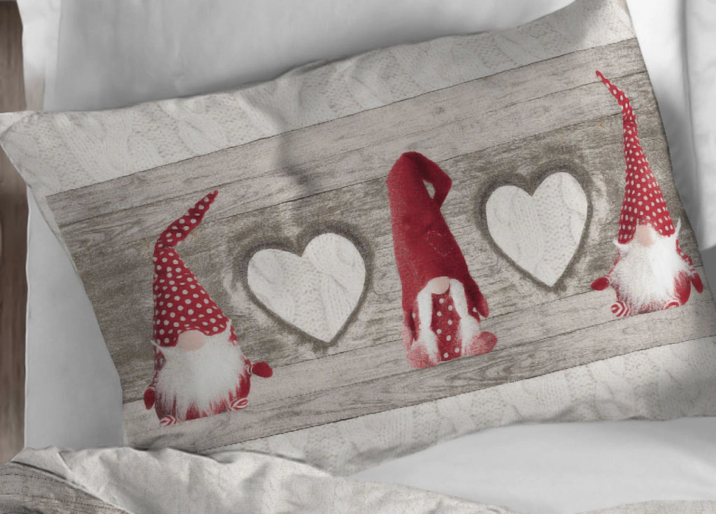 Copripiumino Sacco Piumone Cotone Flanella Pensieri Delicati Disegno Gnomi Elfi - Matrimoniale - Rosso