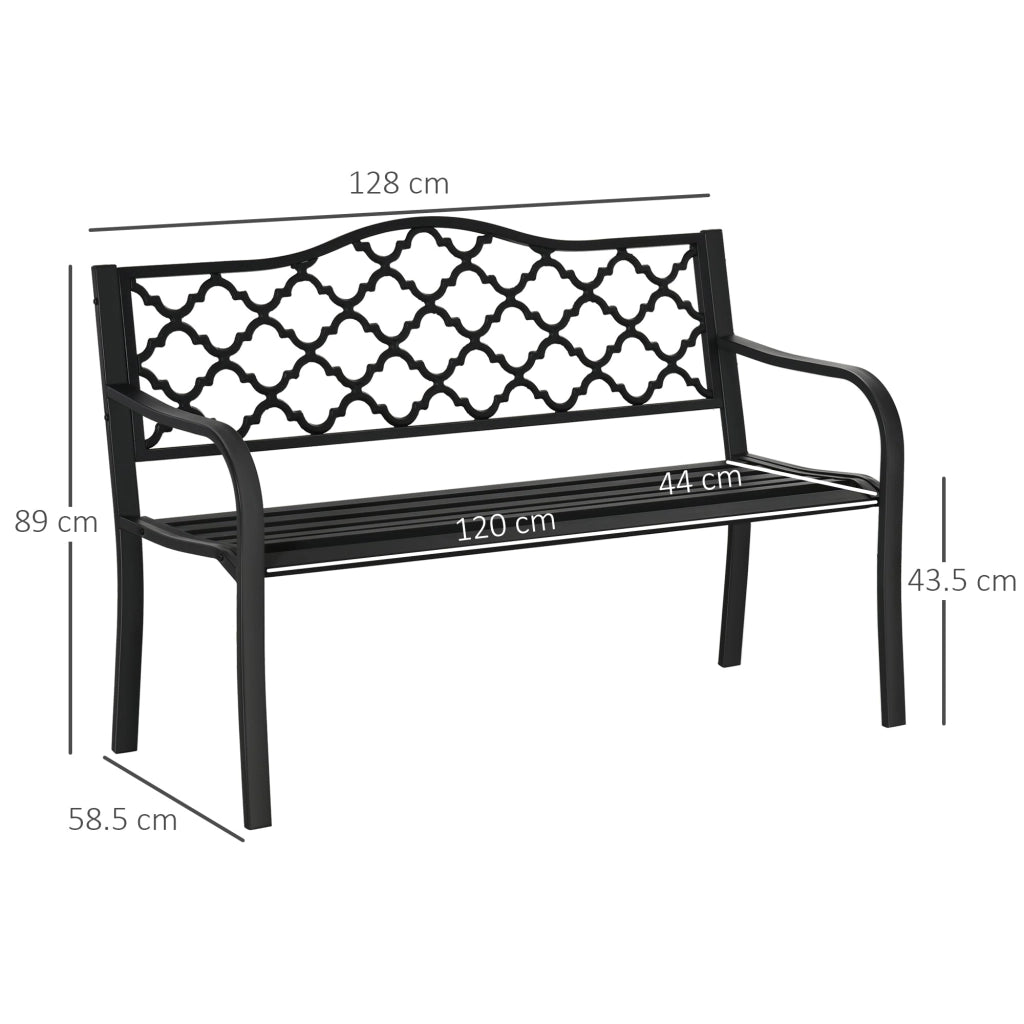 Panchina da Giardino 2 Posti 128x58,5x89 cm in Acciaio e Ghisa Nero