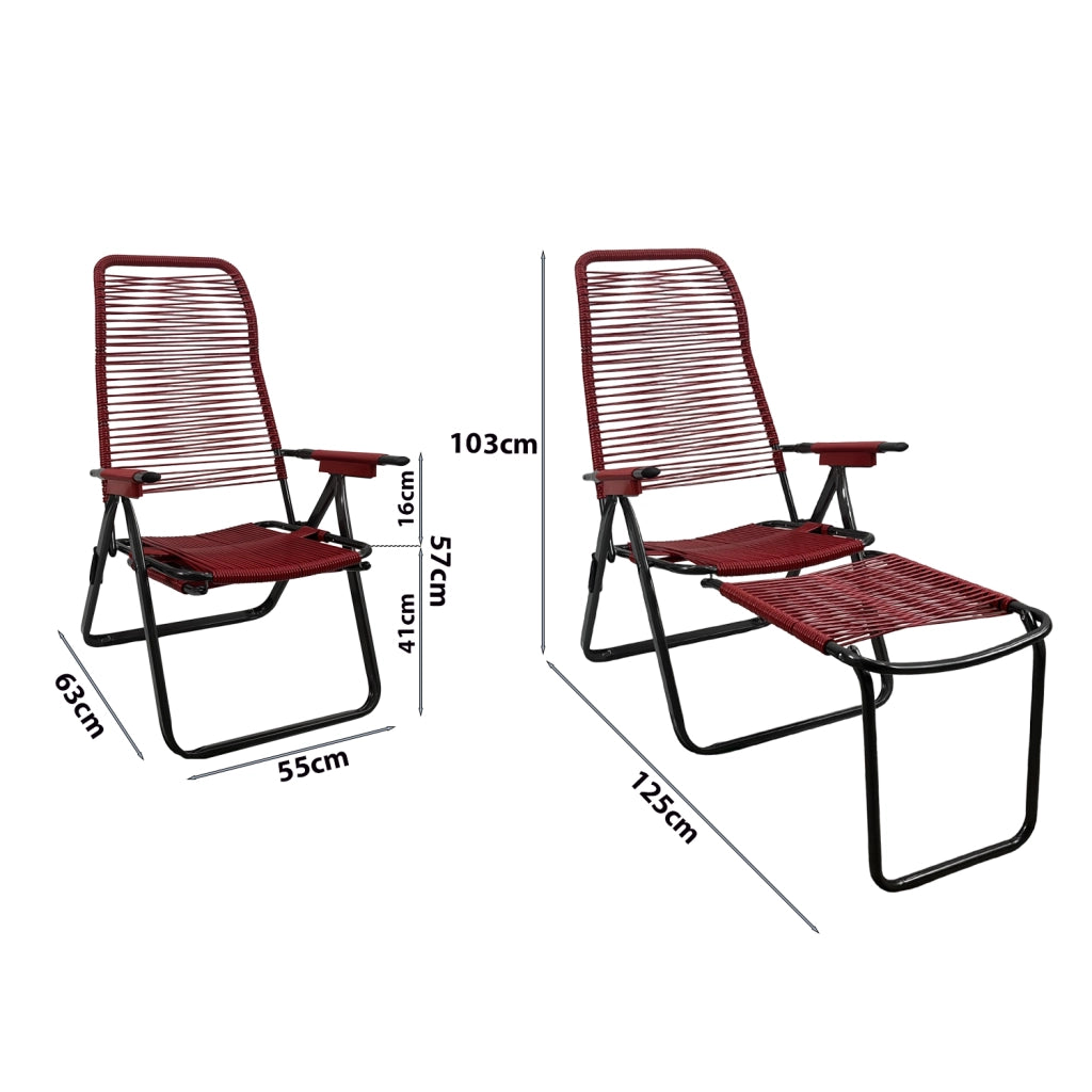 Marvin Sdraio Cordonata con Poggiapiedi Sedia a Sdraio da Giardino Filo in Pvc Pieghevole Metallo Poltrona Relax d Rosso