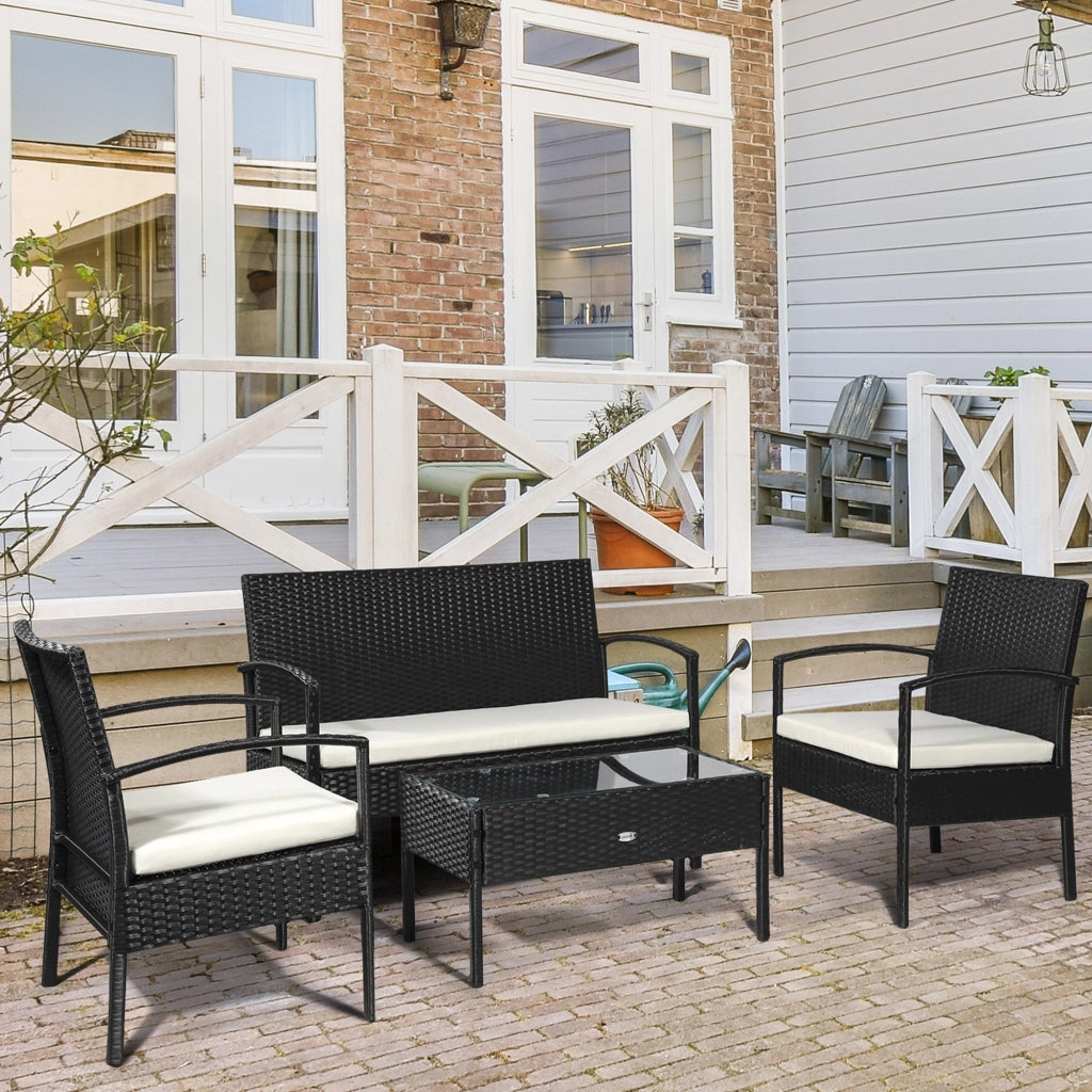 Set da Giardino 4 Pezzi in Rattan PE ¨C zephmum ¨C Nero e Crema