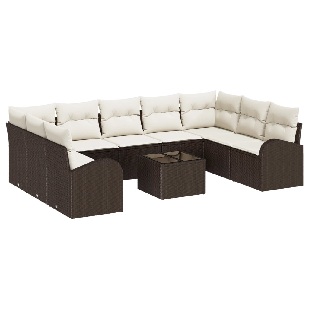 Set Divano da Giardino  9 Pezzi con Cuscini Grigio Polyrattan