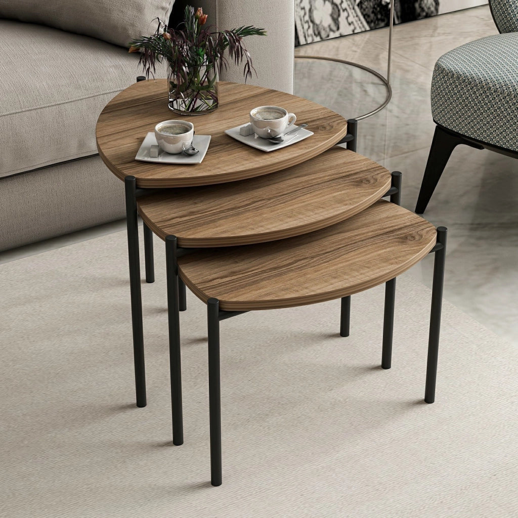 Set di 3 tavolini in legno "Lenny" - 45 x 45 x 45 cm - Marrone