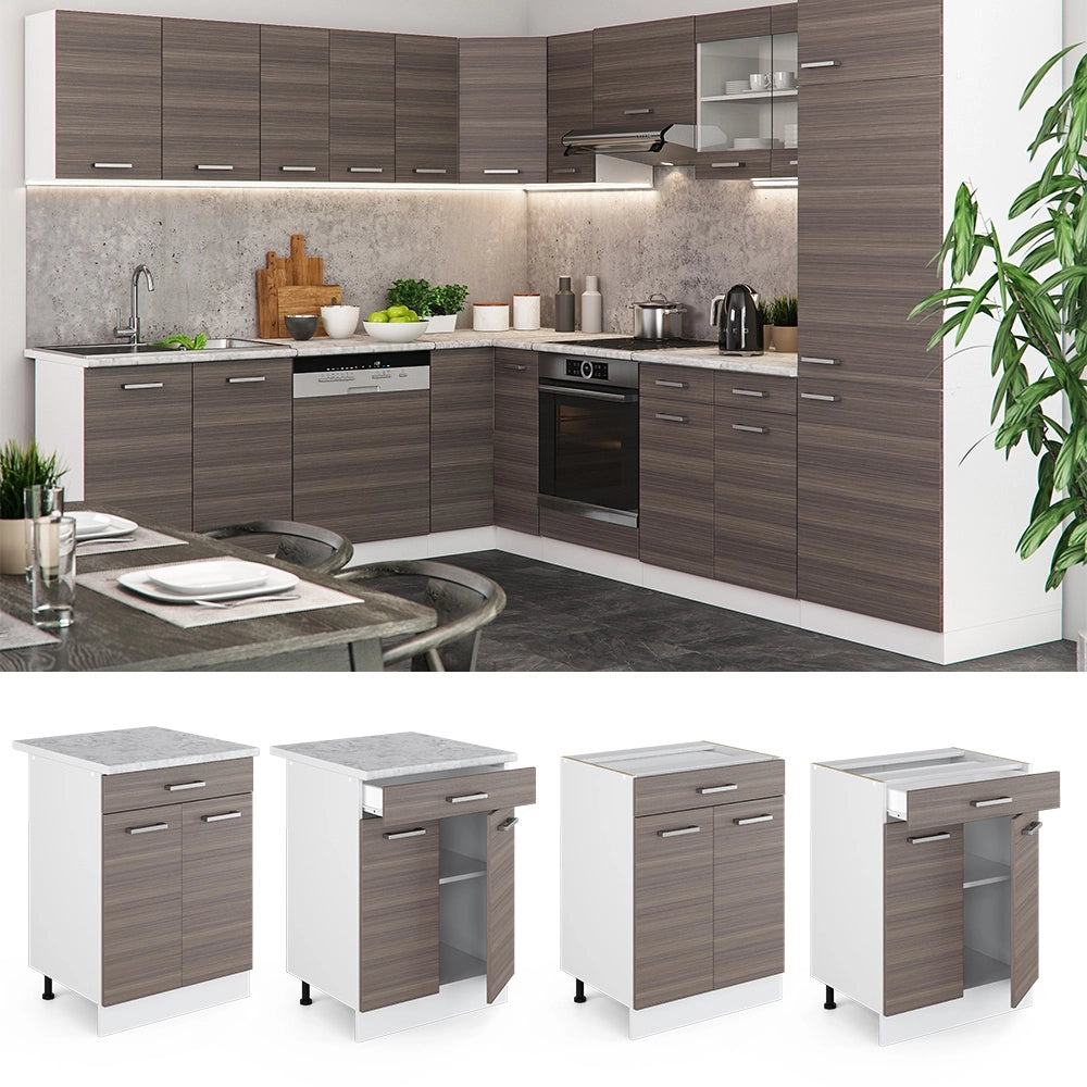 Mobiletto base per cucina R-Line Grigio nobile/Bianco 60 cm con cassetto, senza piano di lavoro Vicco