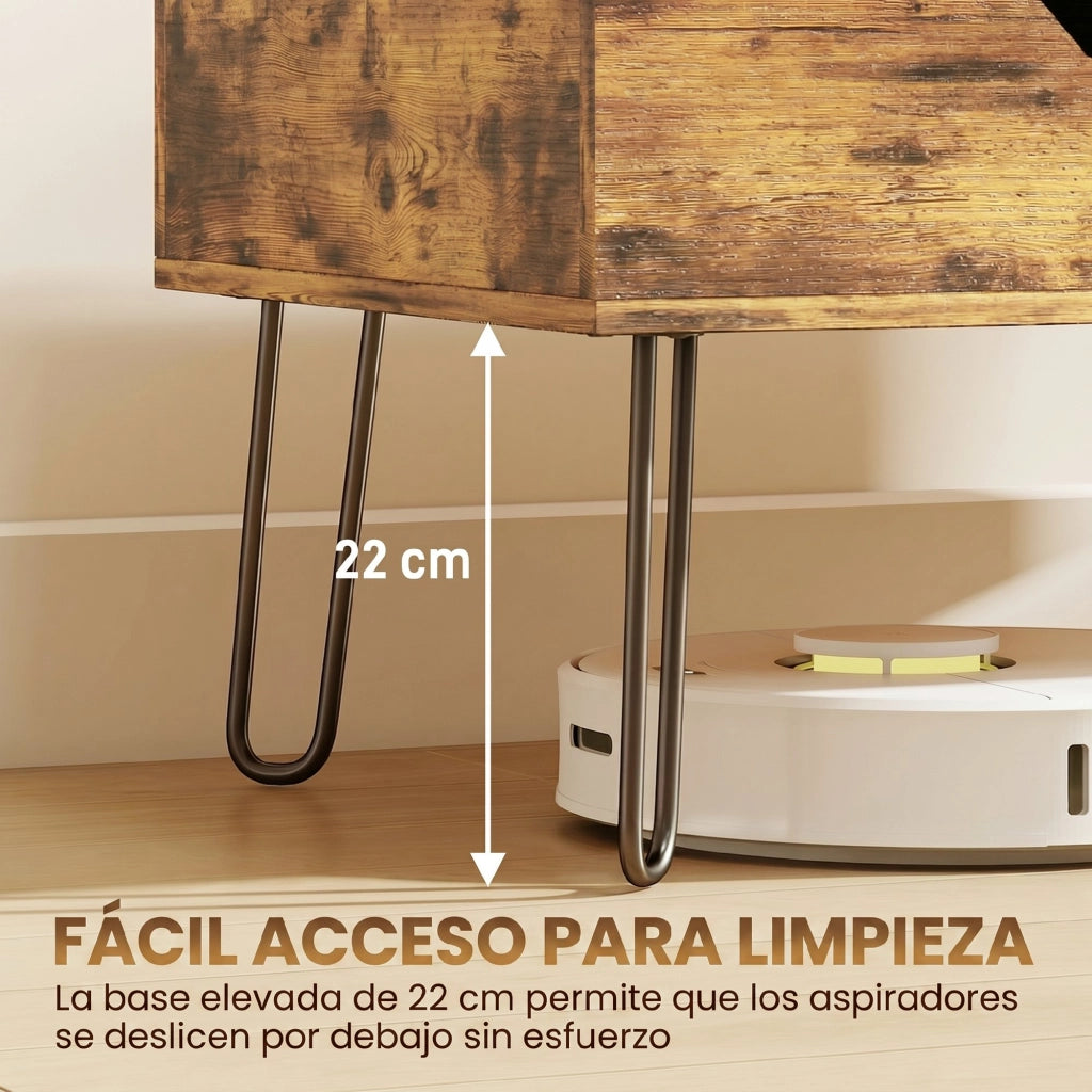 Tavolino da caff¨¨ con piano elevabile e vano nascosto ¨C zephmum ¨C marrone r¨²stico, gambe in acciaio, 95x50x40 cm