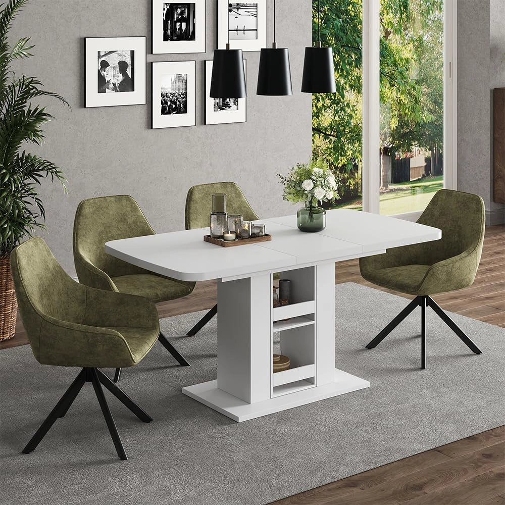 tavolo da pranzo allungabile Fenaro, Bianco, 120 x 80 cm, allungabile con estrazione sincronizzata per lunghezza tavolo variabile