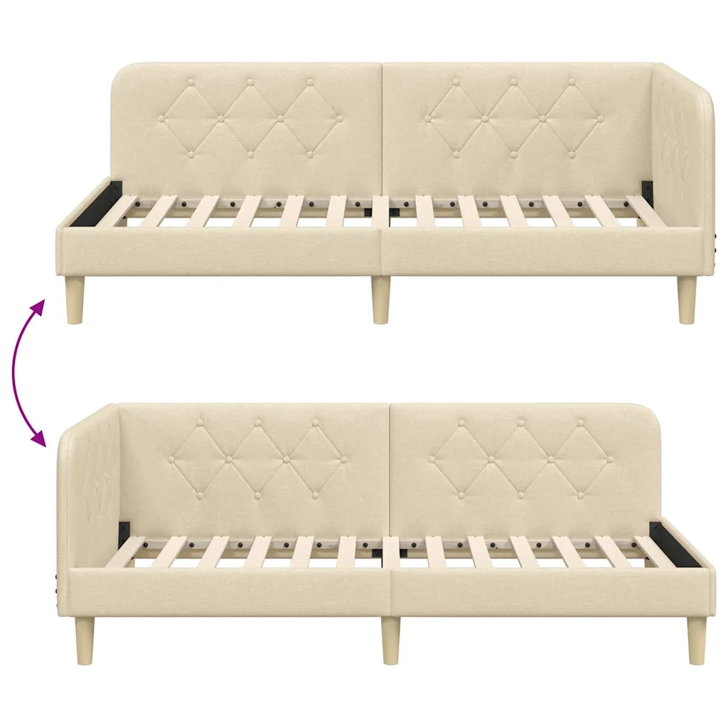 Cornice del letto ad angolo Crema 90 x 190 cm Tessuto