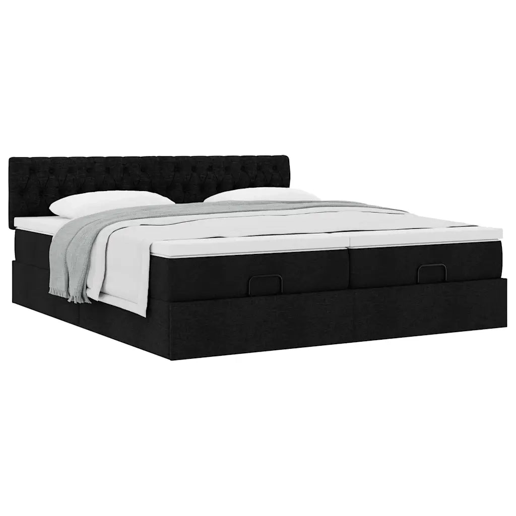 Struttura Letto Pouf con Materassi Nero 160x200 cm in Tessuto 3312010