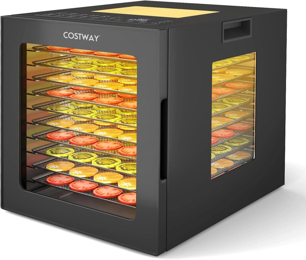 850W Essiccatore Alimentare, Disidratatore per Cibo in Acciaio Inox con 10 Vassoi, 10 Programmi, Timer e Temperatura da 30-75℃, Accessori Inclusi, per Frutta, Verdura e Carne