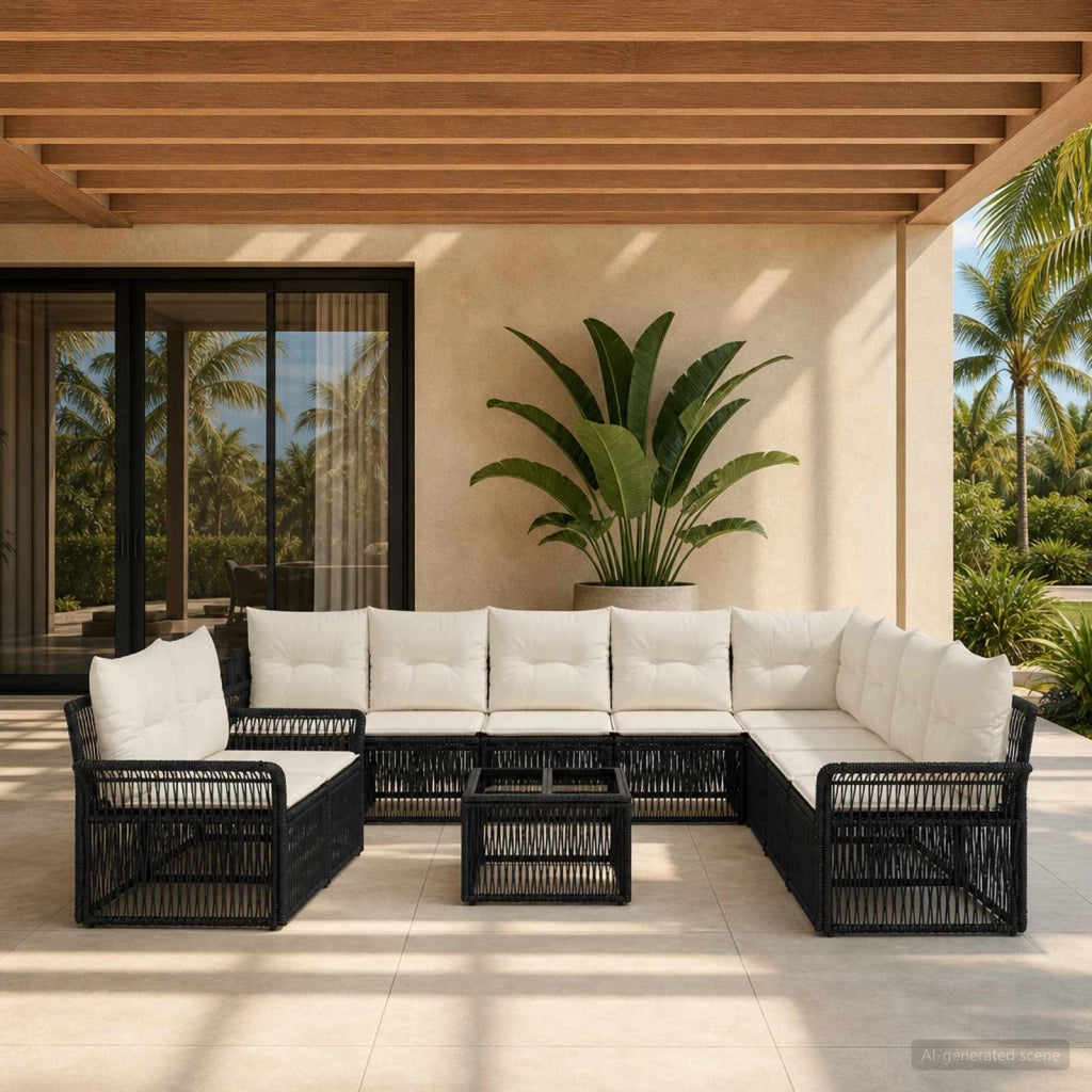 Set Divano da Giardino 11 pz Nero polyrattan 3434878