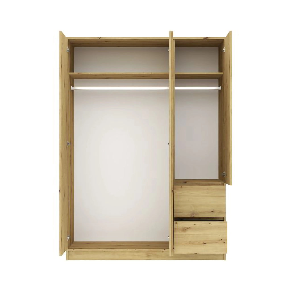Armadio Camera da Letto Leseto, Guardaroba 3 Ante Appendiabiti, 147x57 cm Marrone Rovere