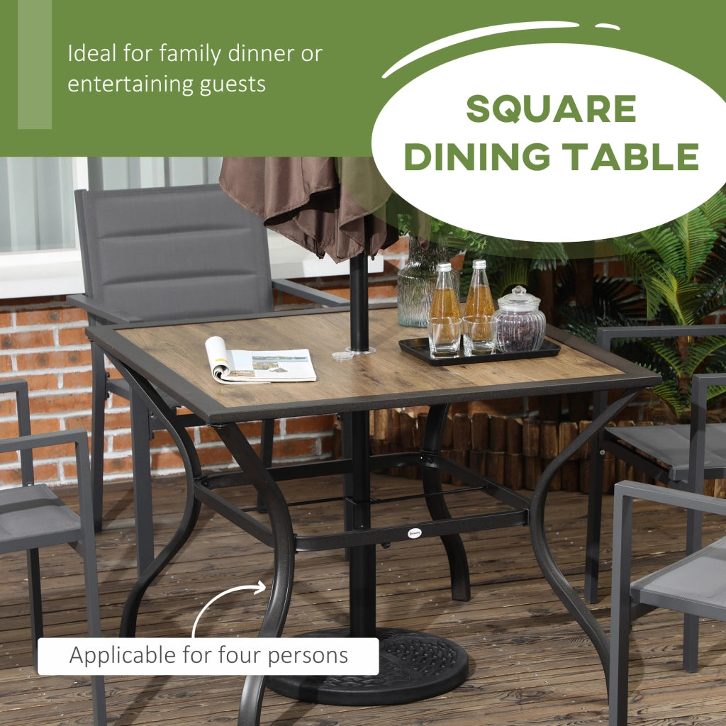 EasyComfort Tavolo da Giardino Marrone per 4 Persone con Foro Centrale per Ombrellone, 94L x 94P x 71A cm