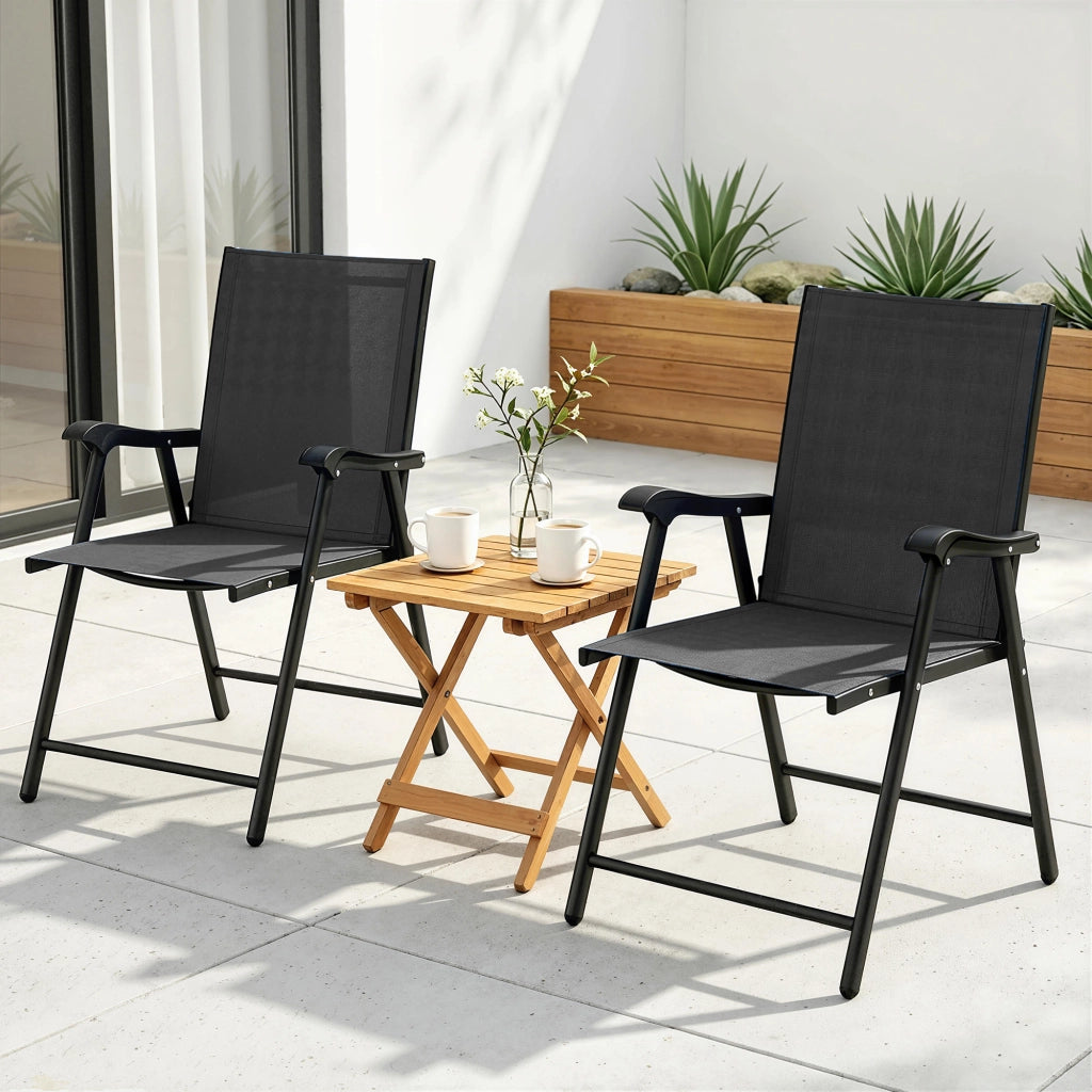 Sedia da giardino pieghevole con braccioli e schienale alto ¨C zephmum ¨C struttura in metallo, rivestimento in tessuto, 58x62x97 cm, nero