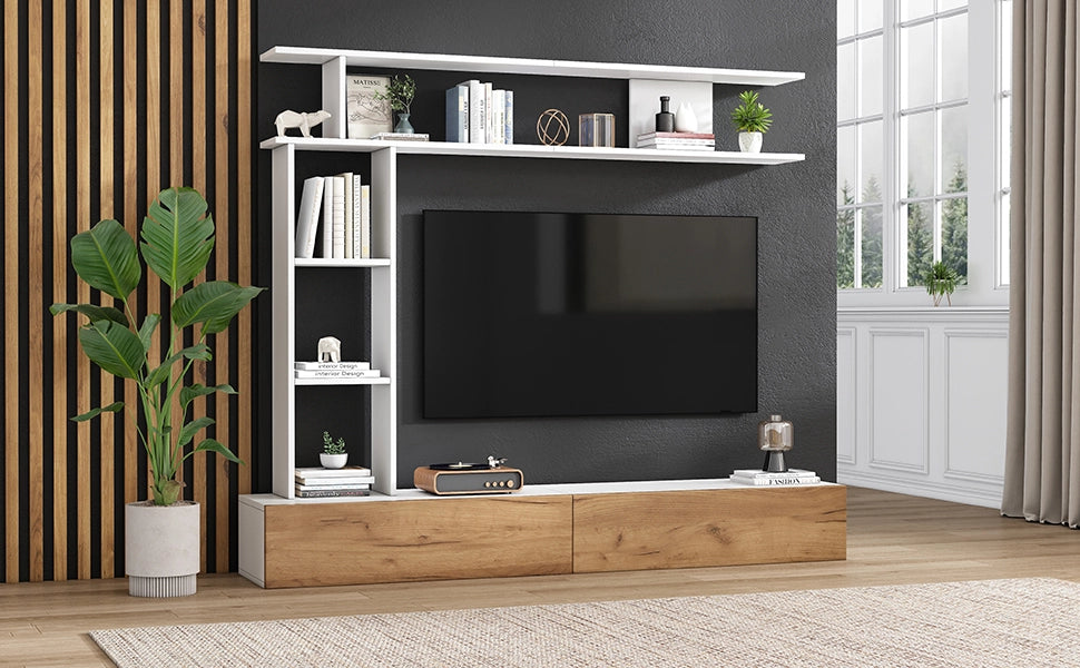 Cassettiera TV bianca e rovere in truciolare lunghezza 180 cm