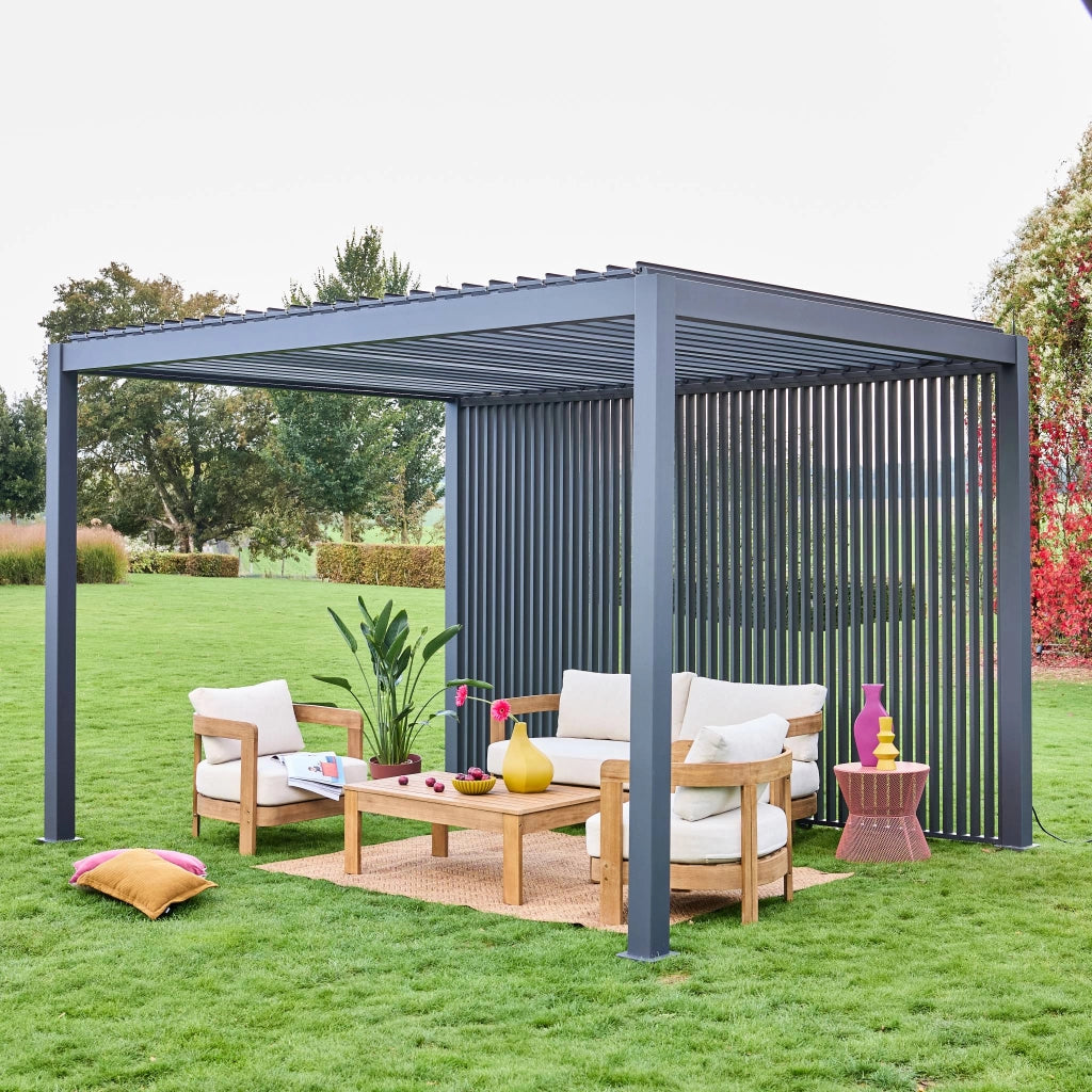 Pergola bioclimatica in alluminio 3x4m + 3 persiane verticali 1,3m ,